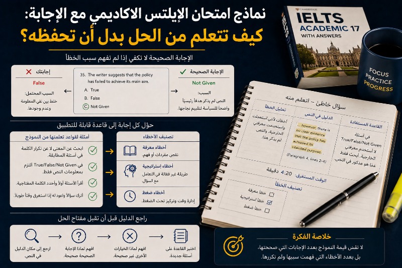 نماذج امتحان الايلتس الاكاديمي مع الإجابة: كيف تتعلم من الحل بدل أن تحفظه؟
